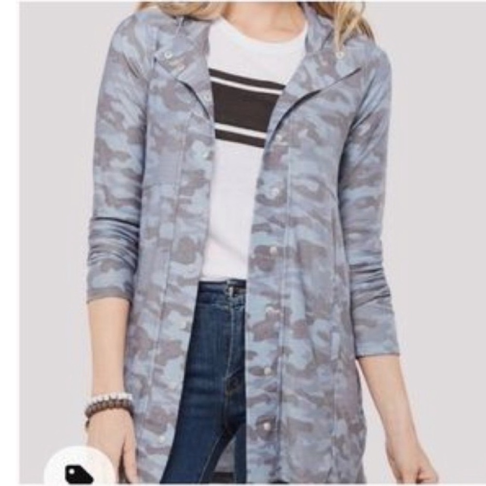 CHASOR Camo Hooded‎ Duster Jacket Cardigan Lightweight Snap Front Womens M